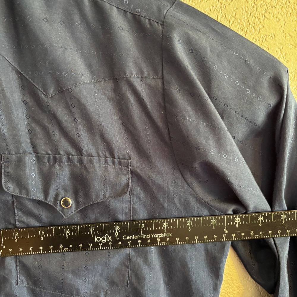 Vtg Panhandle Slim Mens Western Shirt Cowboy Navy Blue Pearl Snap 16.5 x 35 USA - Picture 5 of 6